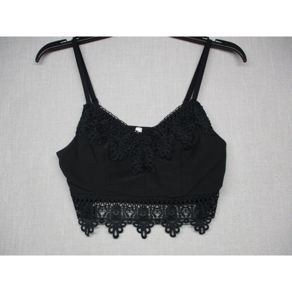 Mudd BOHO Black Lace‎ Trim Scalloped Bralette Crop Top Womens Size S